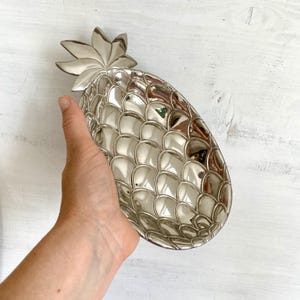 Vintage pineapple bowl silver metal serving tray SILEA trinket plate candy dish coastal decor