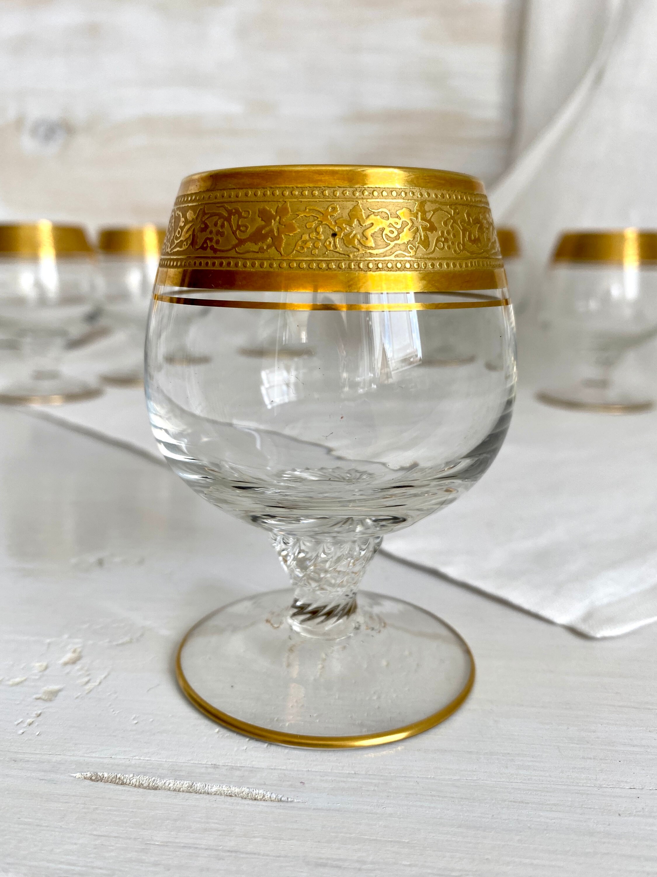6x crystal cognac glasses 24kt gold rim brandy glass set Etsy