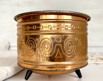 Vintage embossed tin box 60s rose gold gingerbread aluminum midcentury box