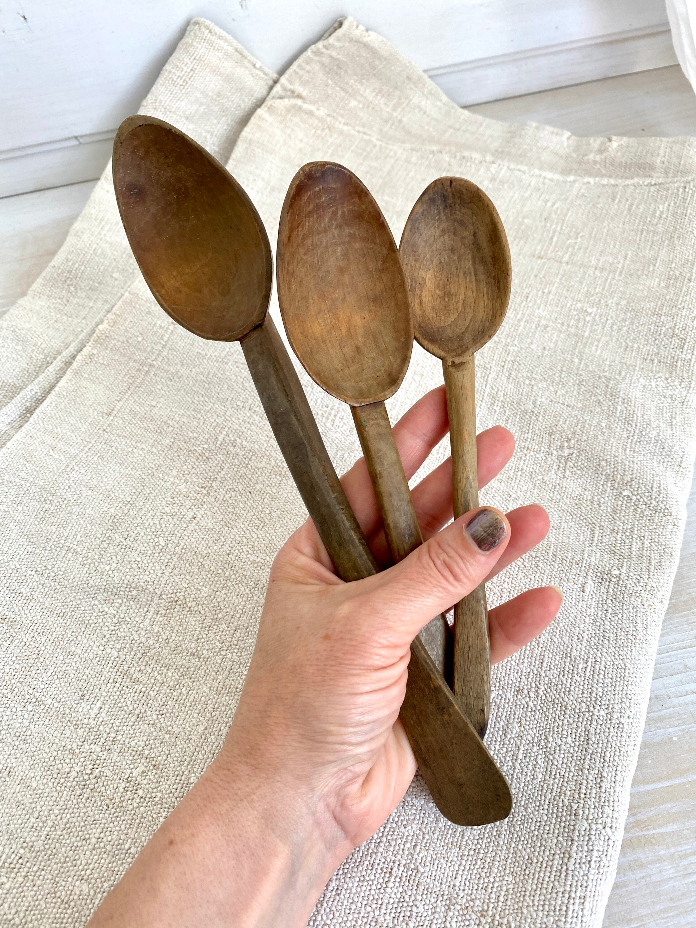 Antikes geschnitztes Holzlöffel Set und Schneebesen | Etsy