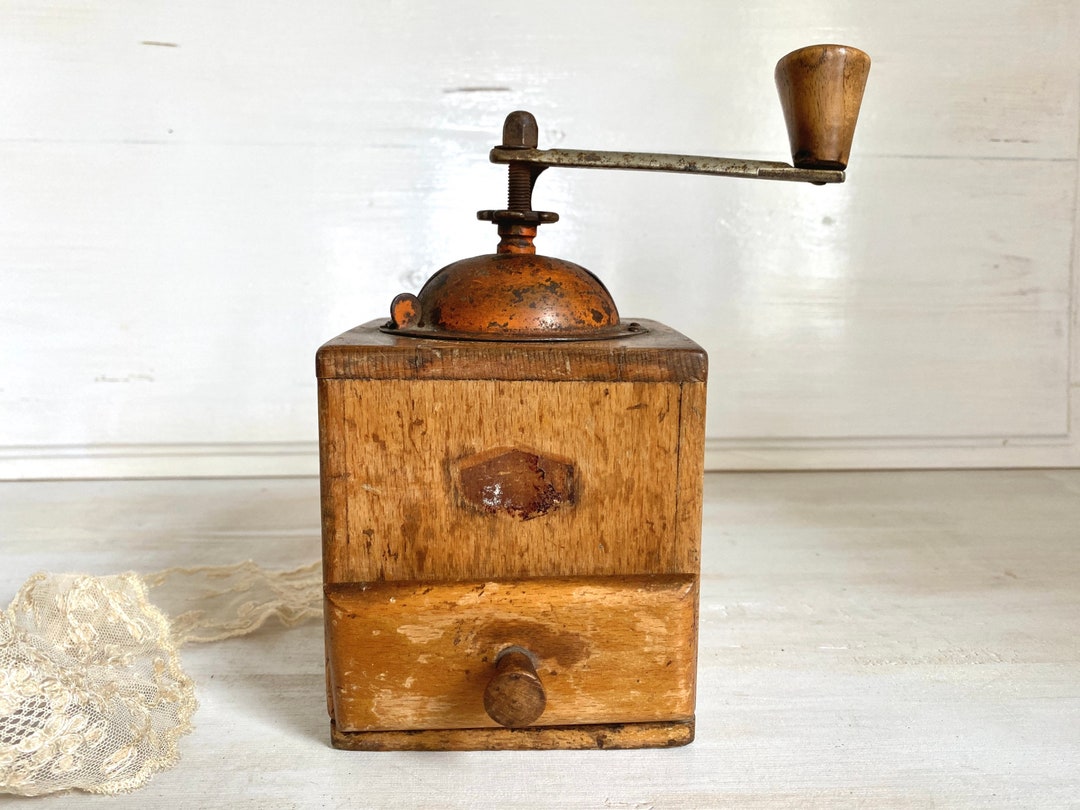 Antique Coffee Grinder Wood Vintage Manual Coffee Mill Rustic Etsy
