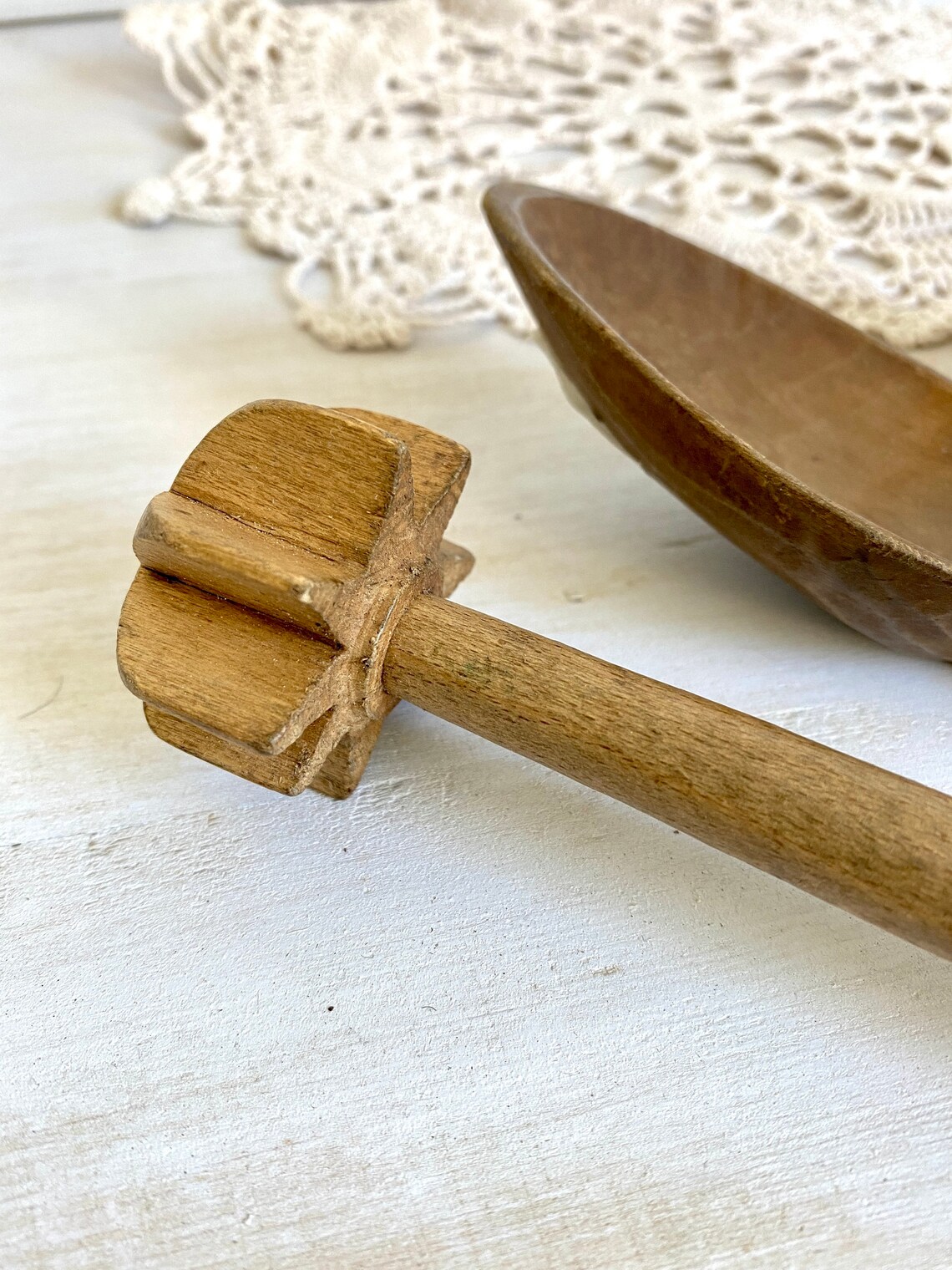 Antikes geschnitztes Holzlöffel Set und Schneebesen | Etsy