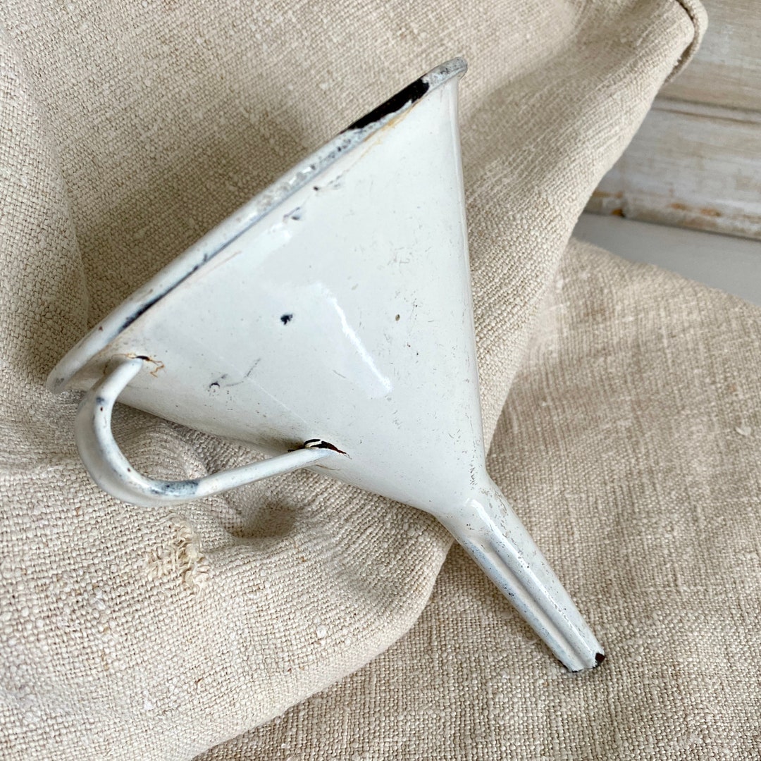 Antique Enamel Funnel White Graniteware Farmhouse Kitchen Etsy
