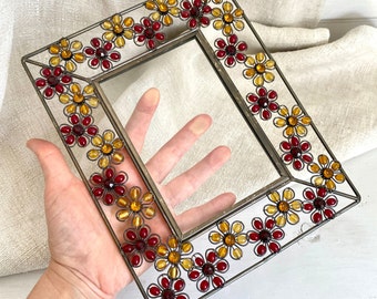 Vintage Perlen Fotorahmen Handarbeit Boho Wanddekor