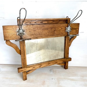 Antique wood coat rack with mirror Art Nouveau entryway decor