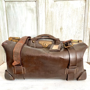 Vintage Leather Gladstone Satchel Bag Straps Luggage Suitcase - Ruby Lane