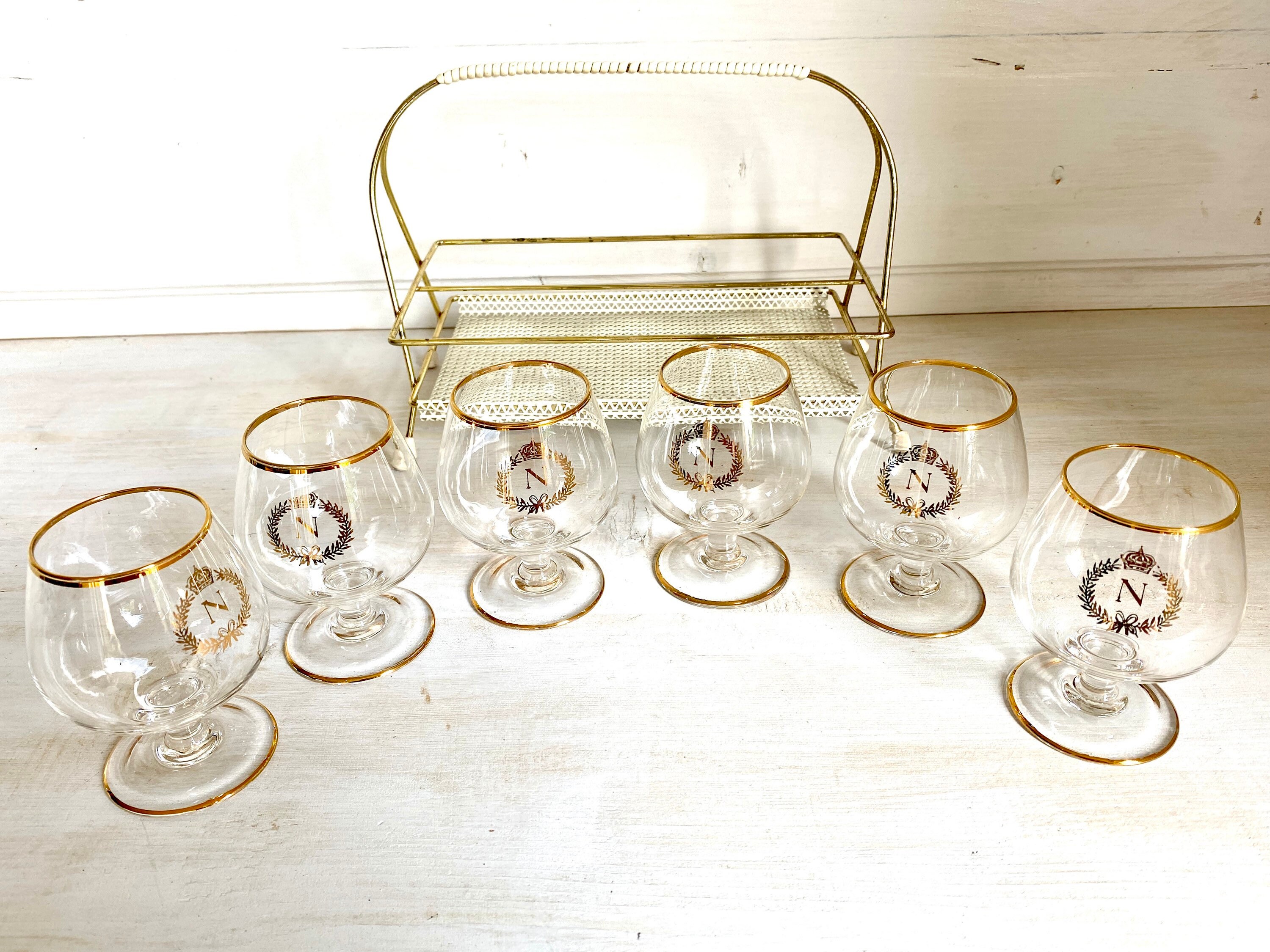 50s Cognac Glasses Set With Rack Vintage Napoleon Brandy Etsy