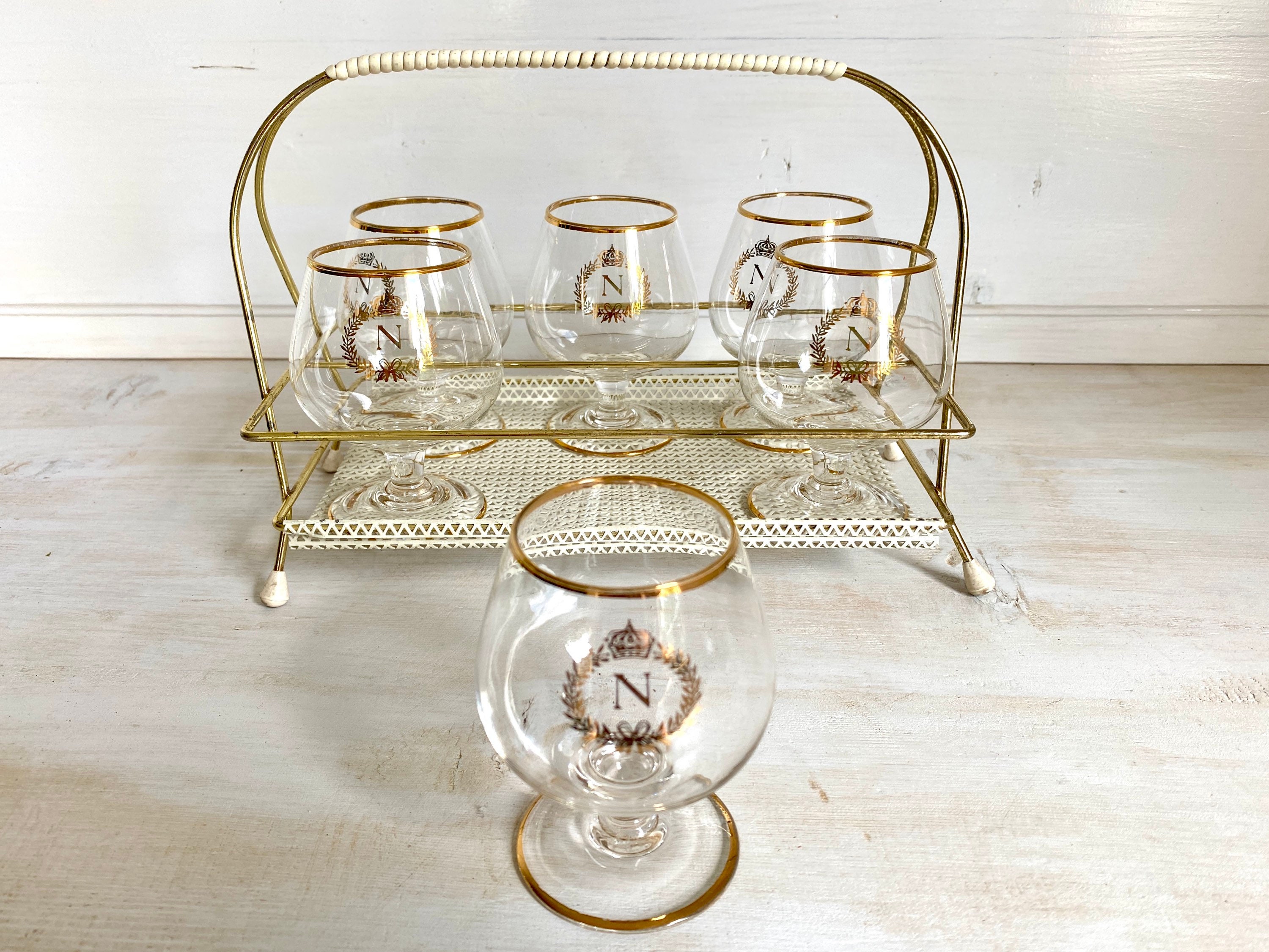 50s Cognac Glasses Set With Rack Vintage Napoleon Brandy Etsy