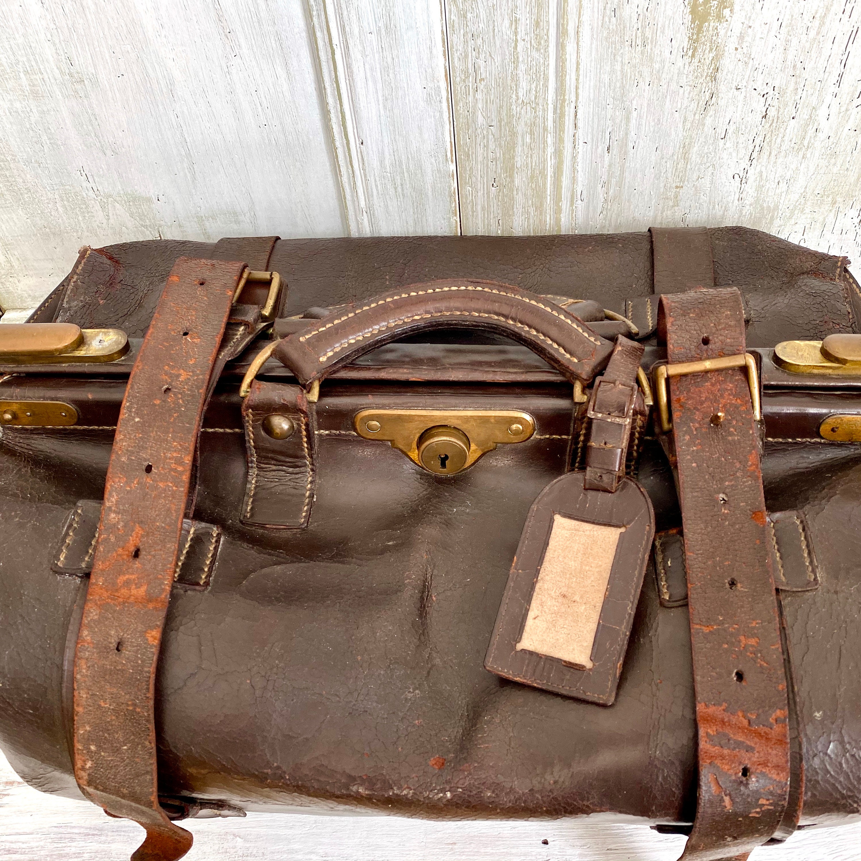 Antique travel bag 1900s Vintage Gladstone bag large leather Etsy