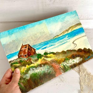 Vintage oil painting sea landscape signed 1950s Italy
