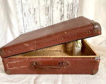 Antique wooden suitcase classic car trunk with unusual side opening 1930s