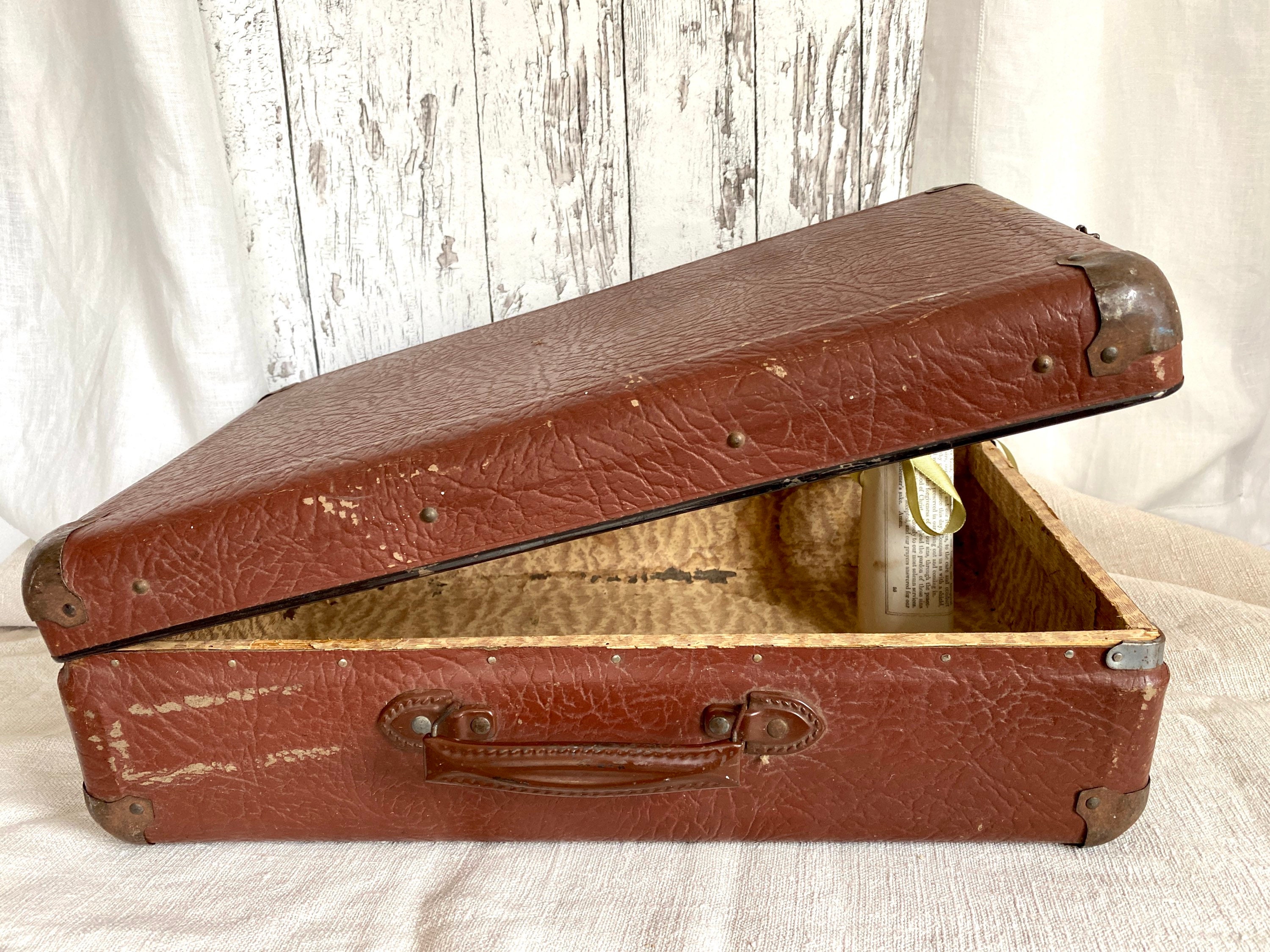 Set of 3 Antique Leather Luggage Cabin Trunks - Carrocel Fine