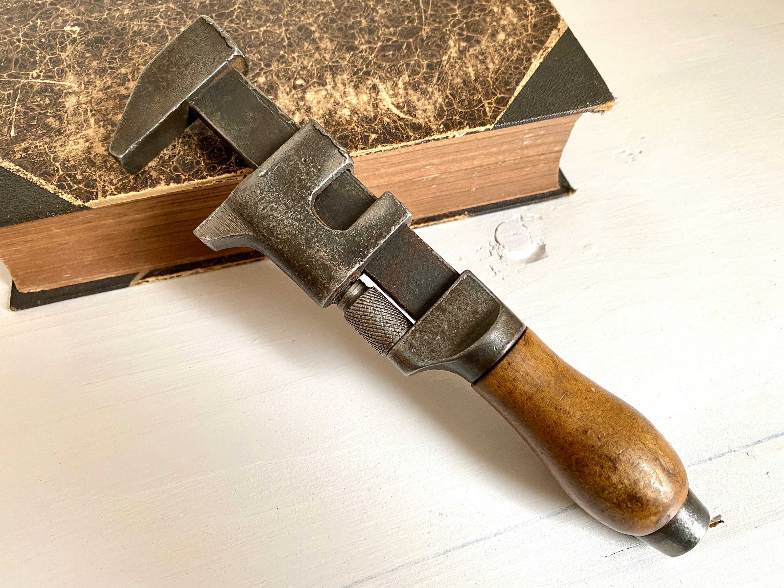 Antique Monkey Wrench 1800s Adjustable Pipe Wrench With Wooden