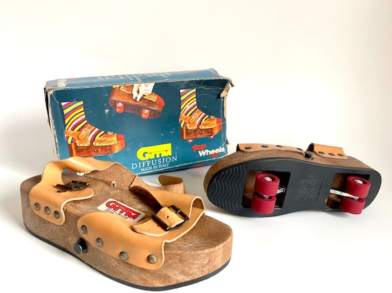 Vintage 70s Pop Out Roller Skates Leather Platform Sandals Size 9 ...