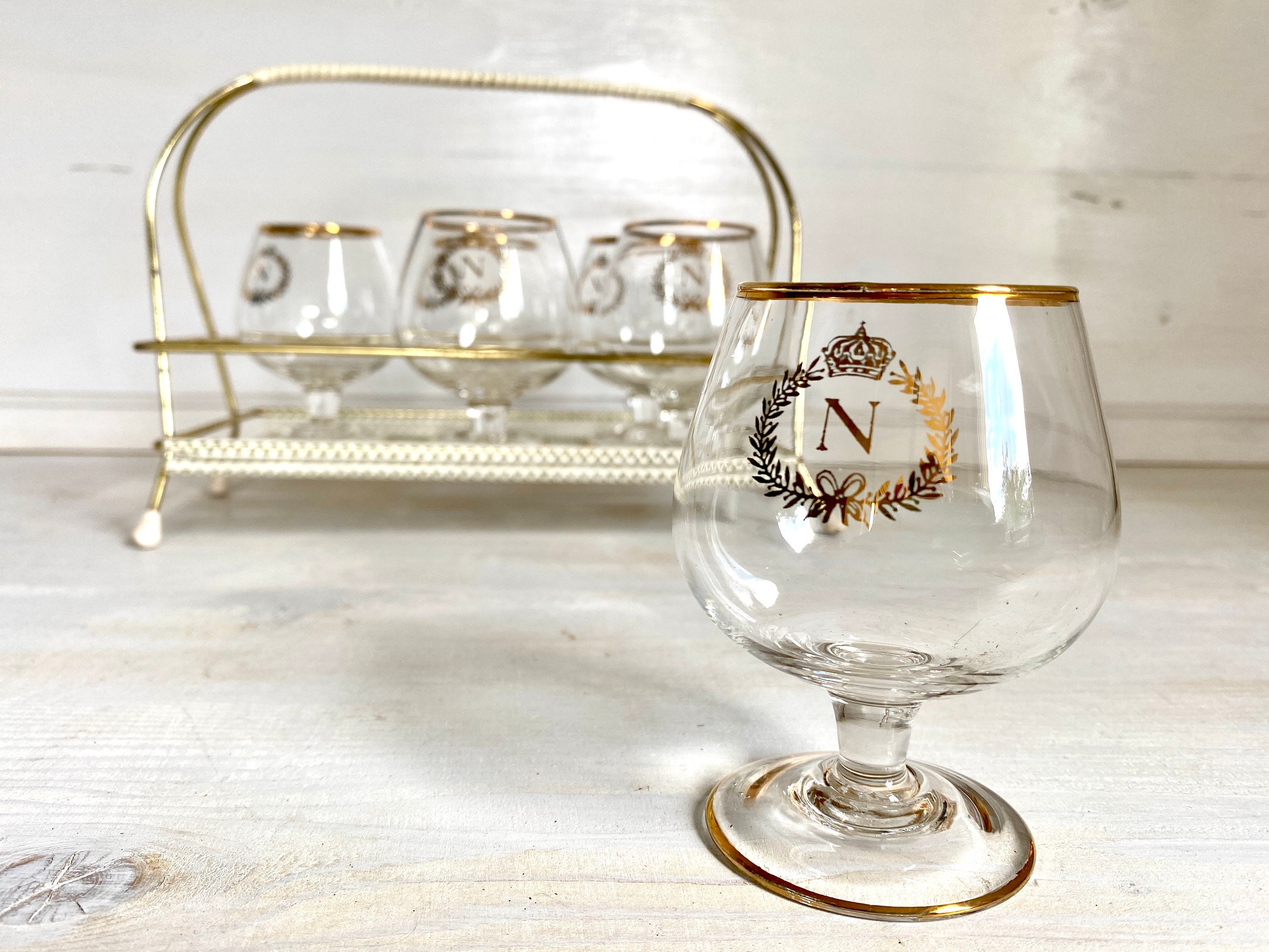 50s Cognac Glasses Set With Rack Vintage Napoleon Brandy Etsy
