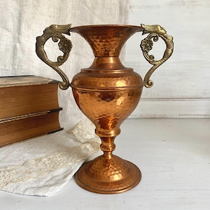 Vintage urn vase hammered copper mid century amphora 1950s