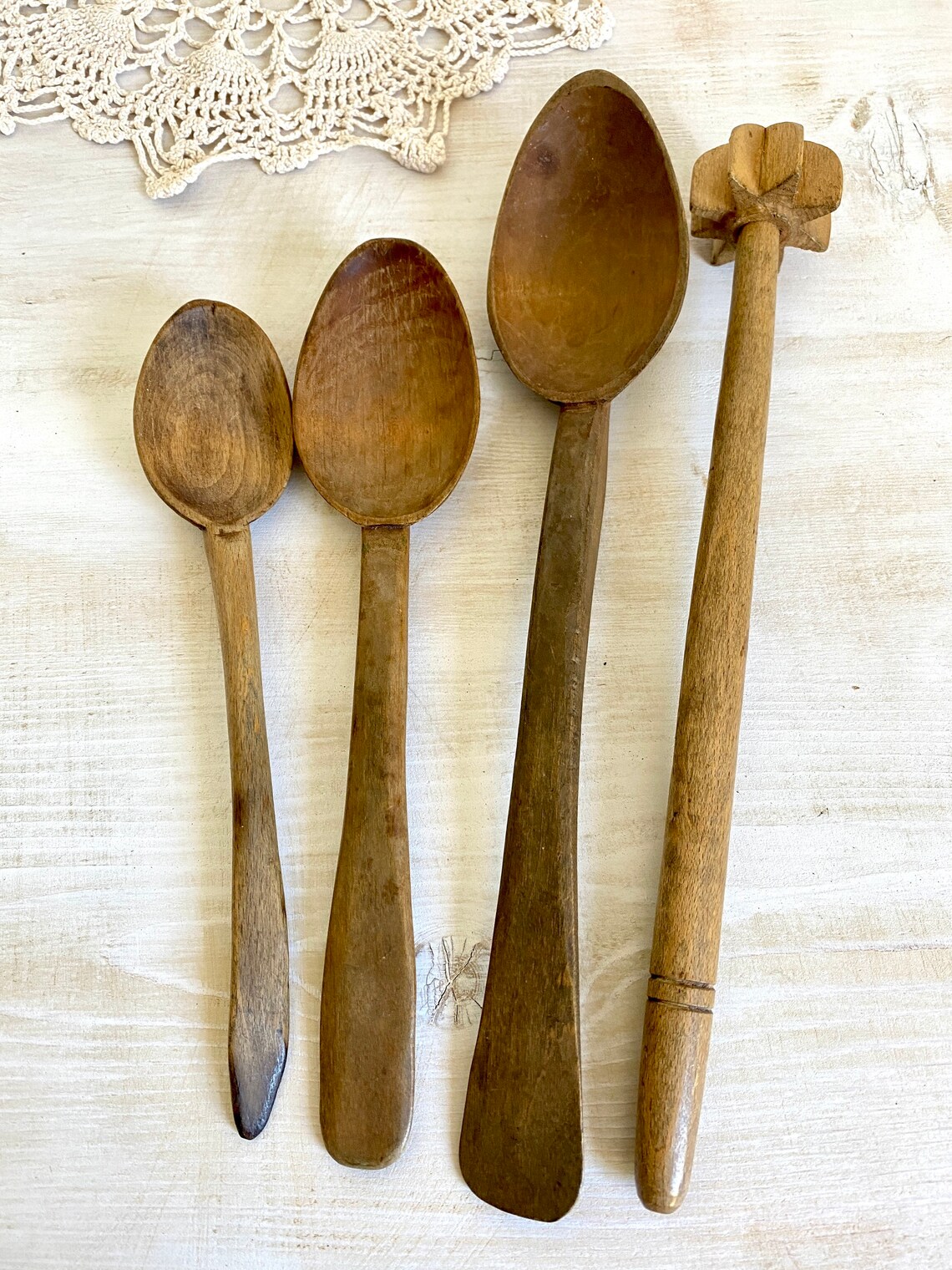 Antikes geschnitztes Holzlöffel Set und Schneebesen | Etsy