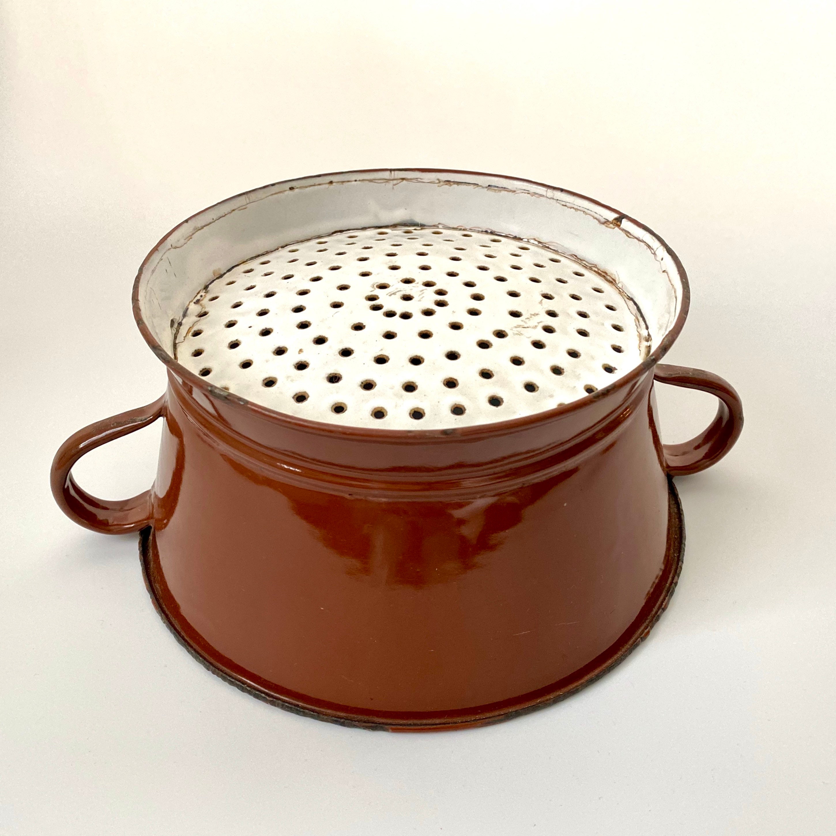 Farmhouse Enamel Colander Vintage Enamelware Brown kitchenware Etsy