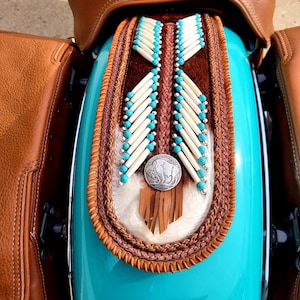 Desert tan and hair skin leather rear fender bib
