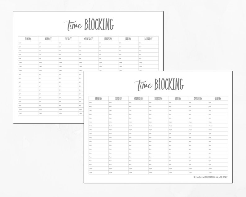 Time Blocking Printable Worksheets Block Scheduling Weekly Etsy