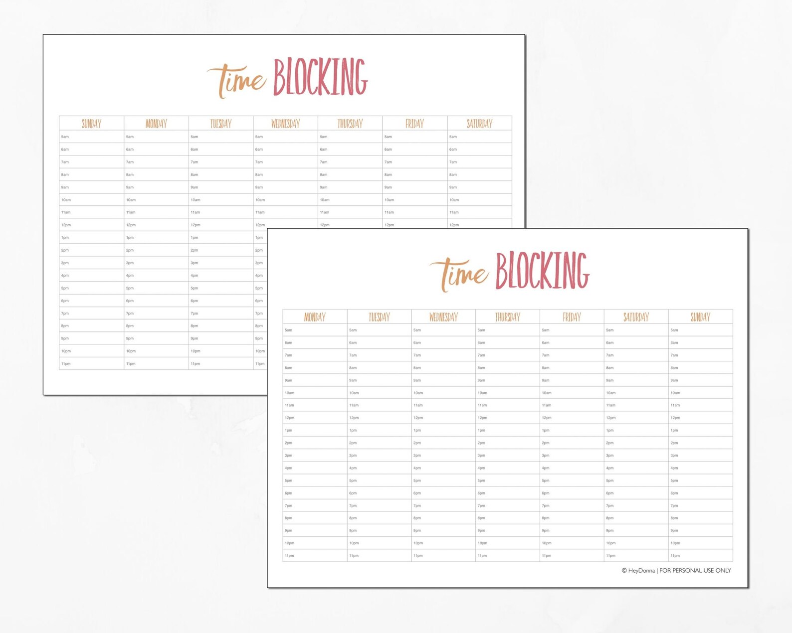 Time Blocking Printable Worksheets Block Scheduling Weekly Hourly ...
