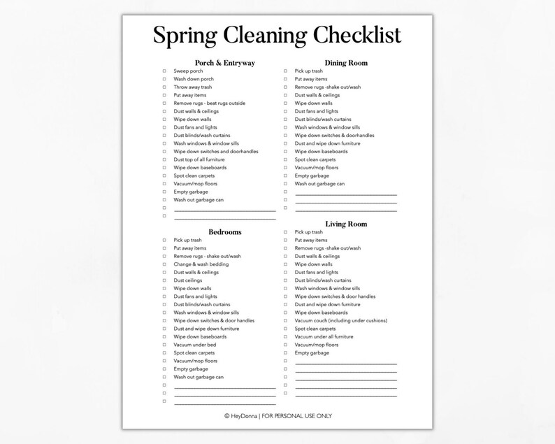 Spring Cleaning Checklist Printable Deep Cleaning Etsy