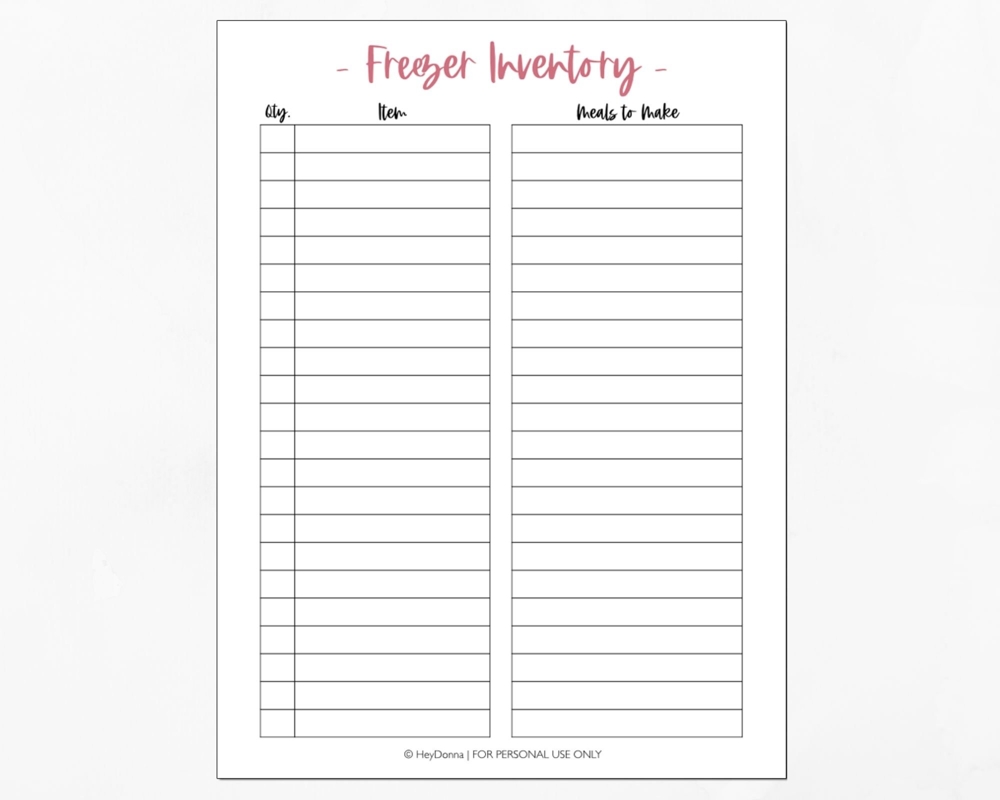 Freezer Inventory Printable Frozen Food Inventory Kitchen Printable
