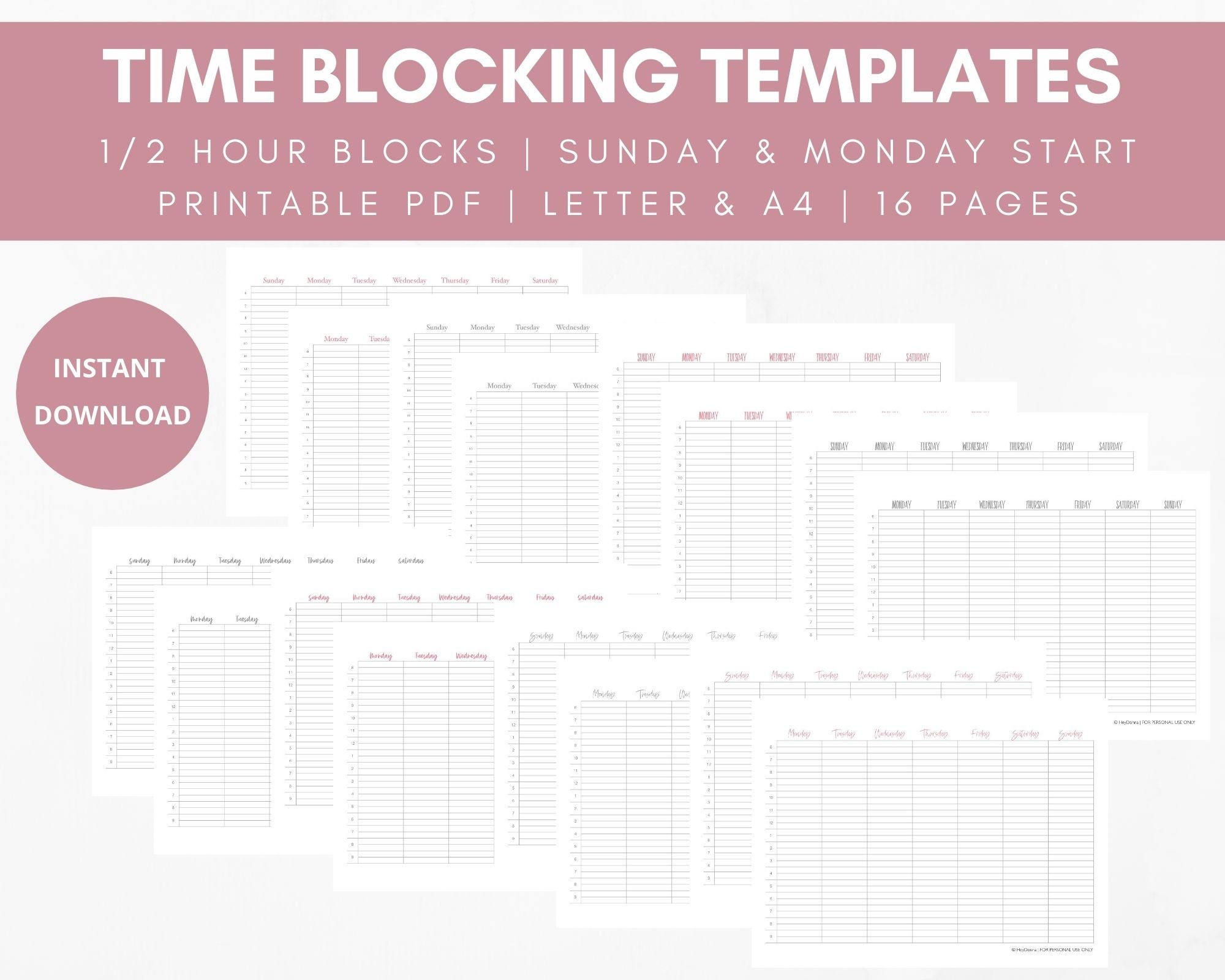 Time Blocking Printable Worksheets with Halfhour Blocks Etsy