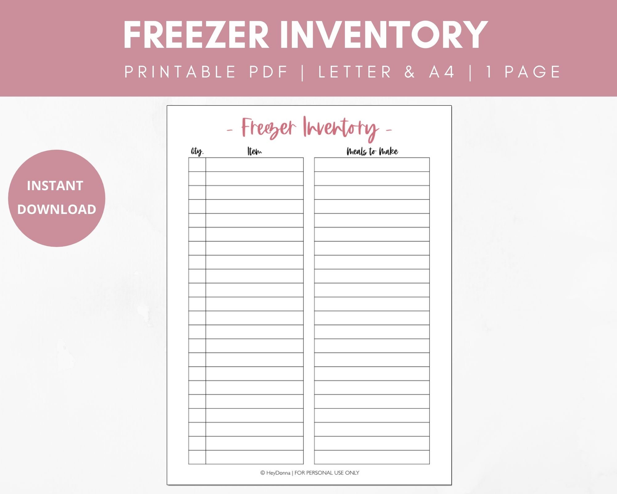 Freezer Inventory Printable Frozen Food Inventory Kitchen Printable
