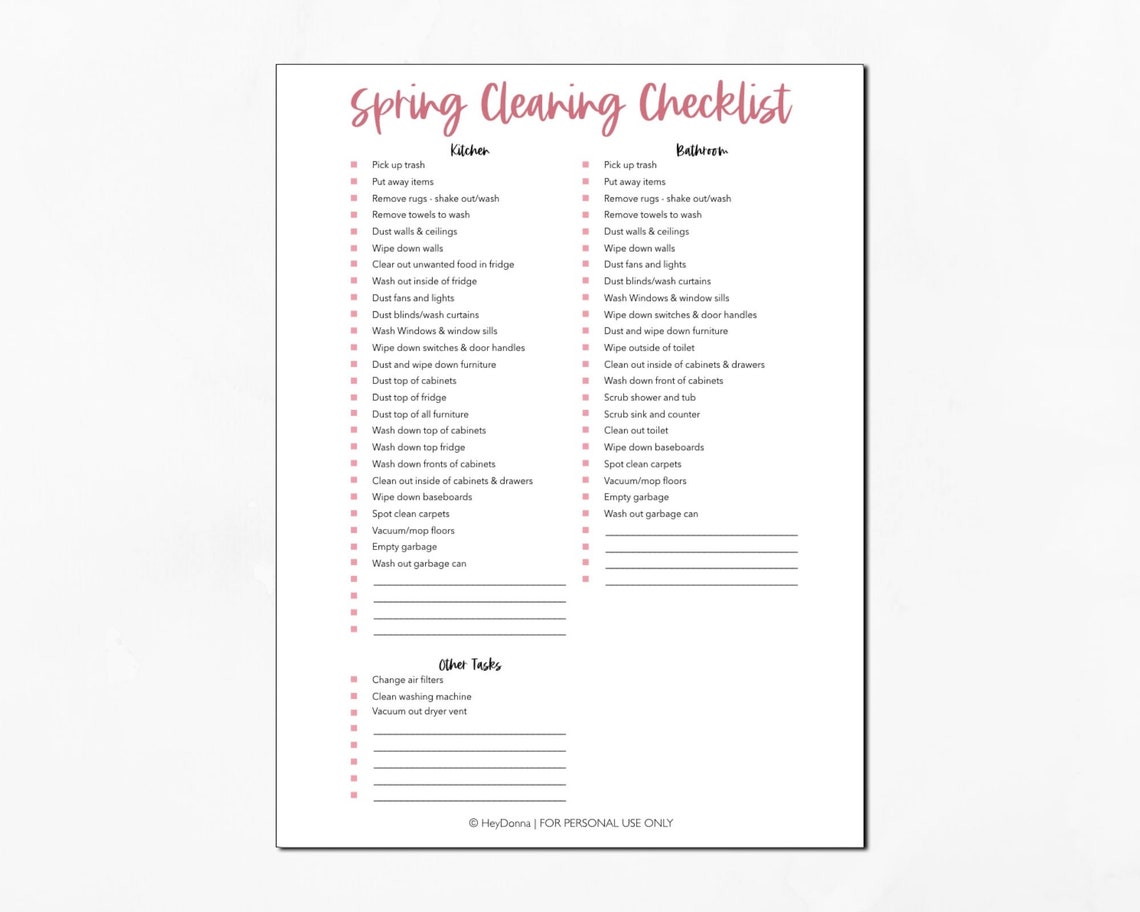 Spring Cleaning Checklist Printable Deep Cleaning | Etsy