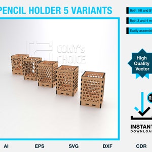 Pencil holder vector for CNC laser cut - digital pattern - svg/cdr/eps files for download - for 3 and 4mm plywood - vector model - cnc file