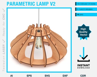 Wooden lamp vector dxf, svg, eps, ai, cdr file - CNC project for laser cut - plywood lamp template - instant download file - parametric