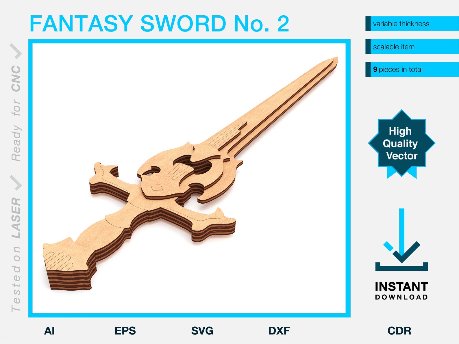 Laser Cut Sword File Project Template Wooden Cosplay Prop Toy Sword for