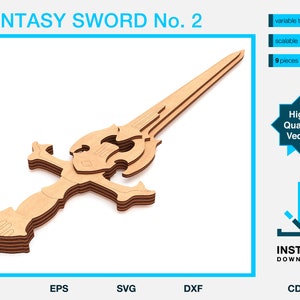 Laser cut sword file - project template - wooden cosplay prop - toy sword for cnc vector file - fantasy sword