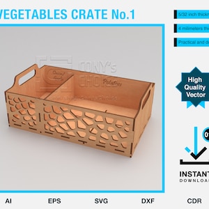 Vegetables crate vector project - CNC files for laser cutter - 8x14x6&quot; box - rustic fruit&legumes tray - SVG files for download - wooden box