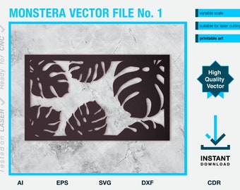 Monstera vector SVG - wall art laser cut file - Cricut stencil - vinyl cutting - clip art - dxf wall art for plasma cutters and CNC