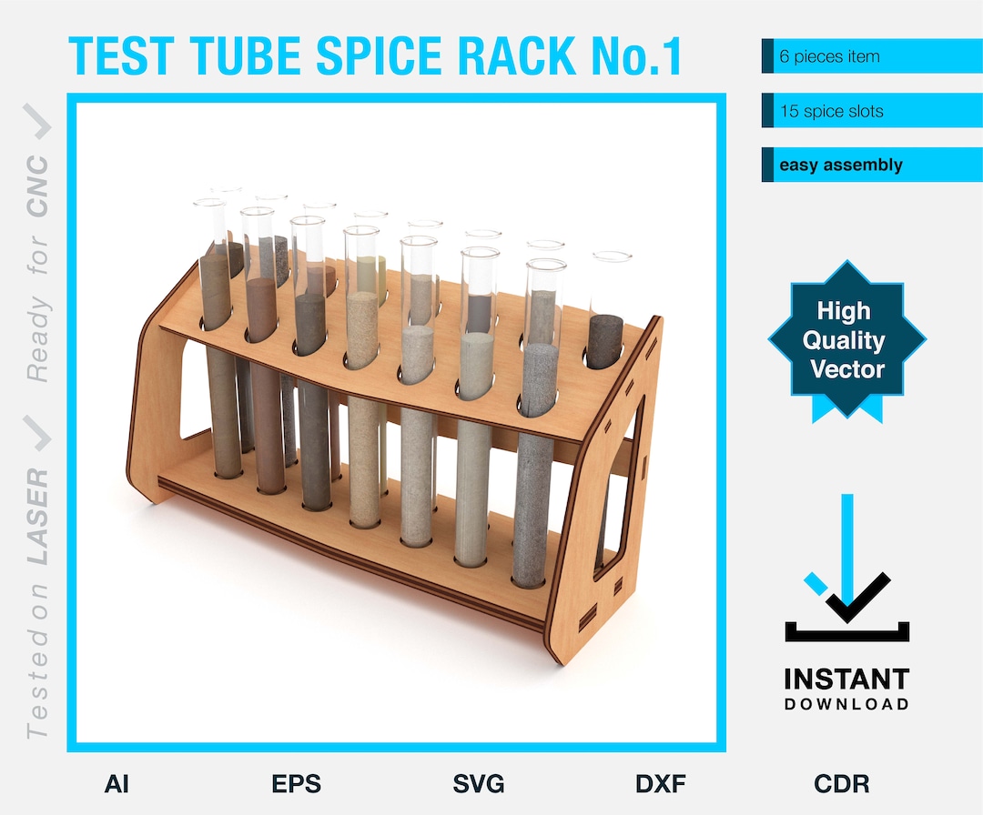 Test Tube Spice Rack Vector File Laser Cut Project for Cnc Counter Top Wooden Space Saver Dxf