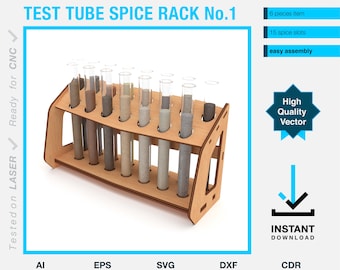 Test tube spice rack vector file - laser cut project for cnc - counter top wooden space saver - dxf, eps, cdr, ai, svg files