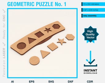 Geometric Puzzle vector file for laser cutter, Montessori toy project files for cnc - shape puzzle