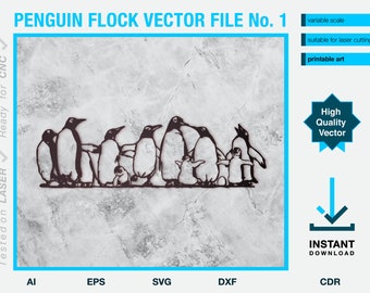Penguin Flock Vector: Laser Cut File, Cricut Stencil (Digital Download)