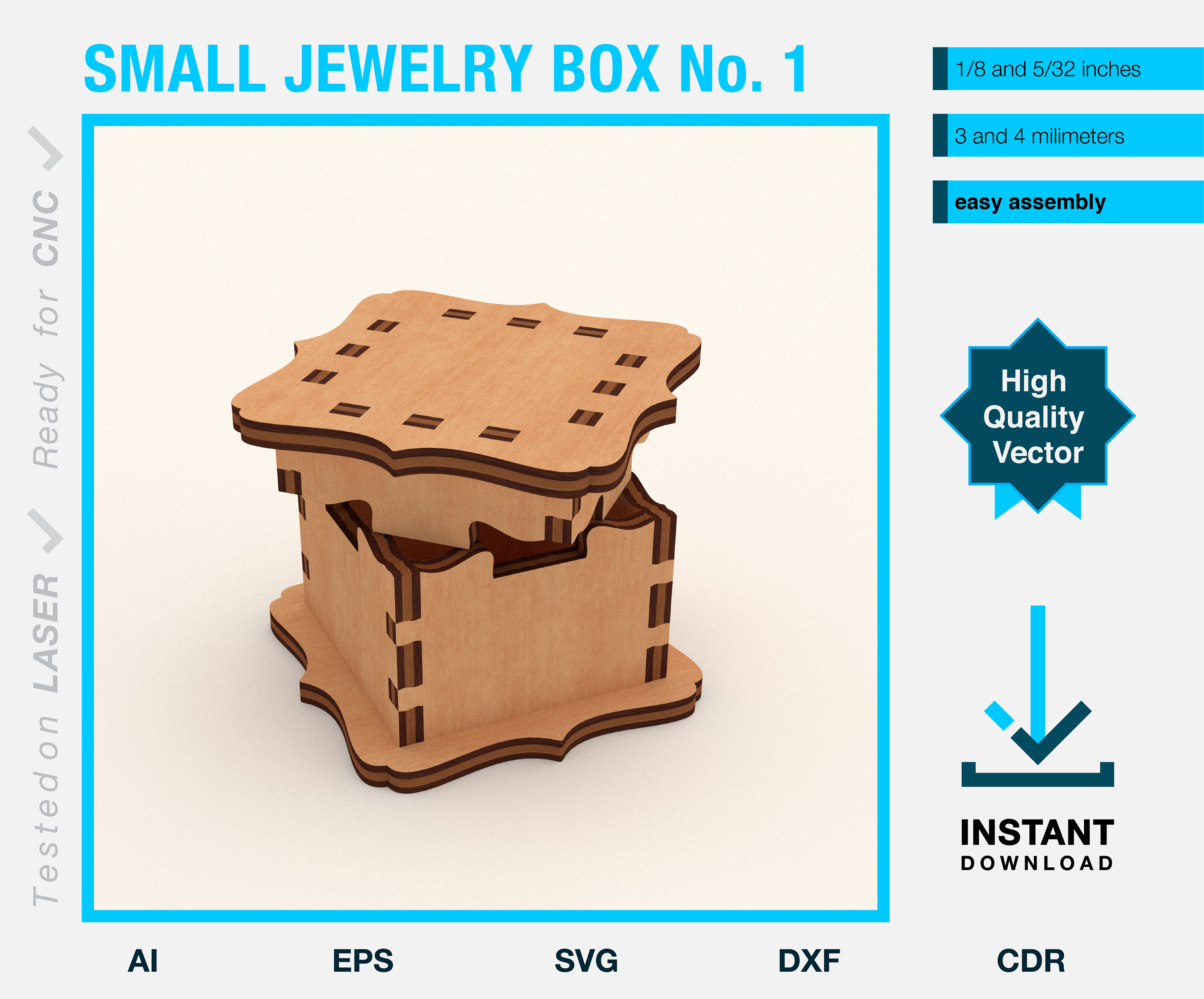 Jewelry Box Vector File - Laser Cut Project Template - Small Wooden Box ...