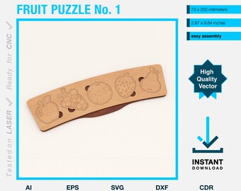 File vettoriale puzzle Montessori per fresa laser, file di progetto giocattolo frutta per cnc - puzzle di legno