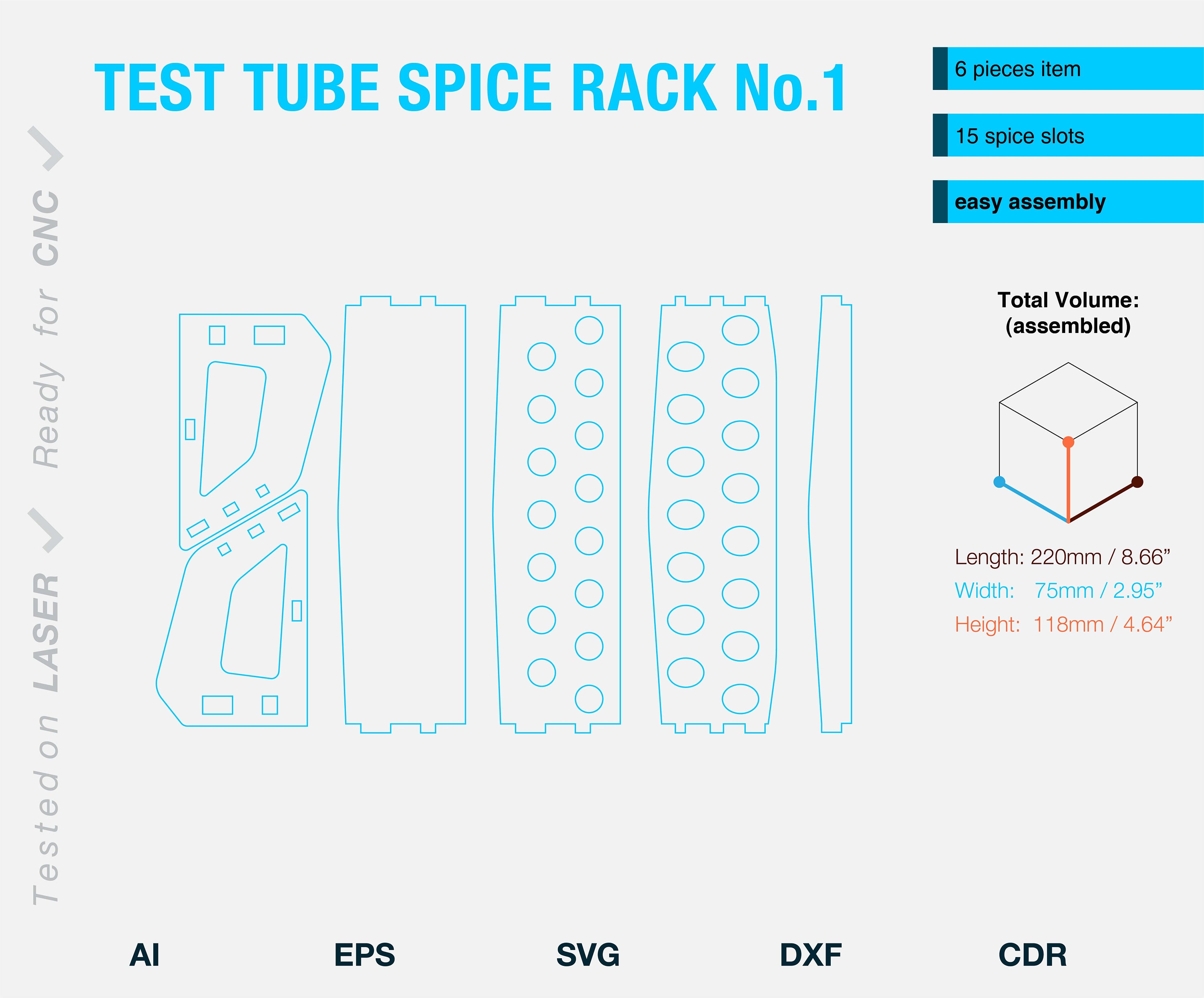 Test Tube Spice Rack Vector File - Laser Cut Project for Cnc - Counter ...