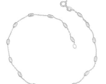 Sterling Silver Diamond-Cut Oval Beads Anklet (2.5mm, 10 inch)