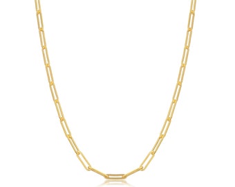 Yellow Gold Over Sterling Silver Paperclip Chain Necklace For Men And Women (2.9 mm)