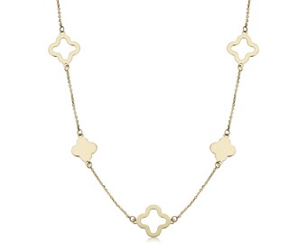14k Yellow Gold Clover Station Necklace (18 inch)