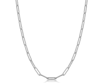 Sterling Silver Paperclip Chain Necklace For Men And Women (2.9 mm)