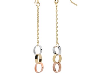 10k Tri-Color Gold High Polish Circles Dangle Earrings