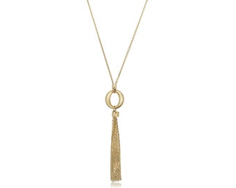14k Yellow Gold Open Circle Tassel Drop Necklace (adjusts to 17" or 18")