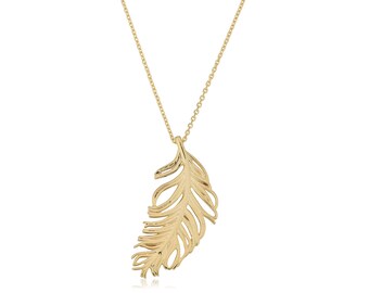 14k Yellow Gold Feather Necklace (18 inch)